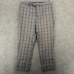 Topman Chino Pants Mens 32 Gray Plaid Straight Leg Trouser Classic Preppy Office